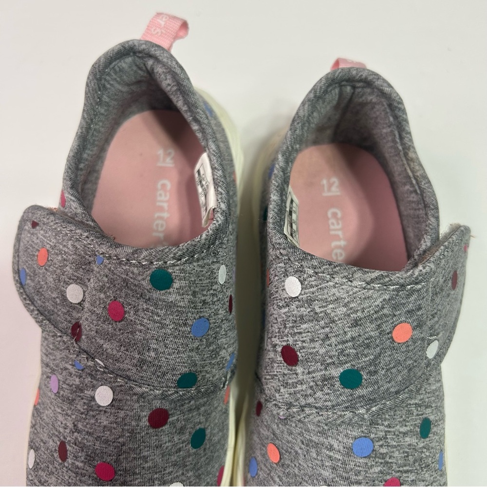 Carters kids girls canvas grey sneakers shoes multi colored polka dot size 12M - Picture 4 of 8